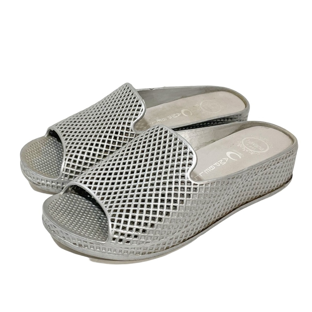 Jeffrey Campbell‎ Size 6 Havana Jelly Slides Silver Rubber Mule Wedge Sandal